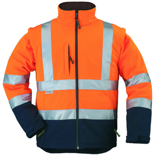 706   Veste Softshell hi-viz STATION orange/marine, manche amovible