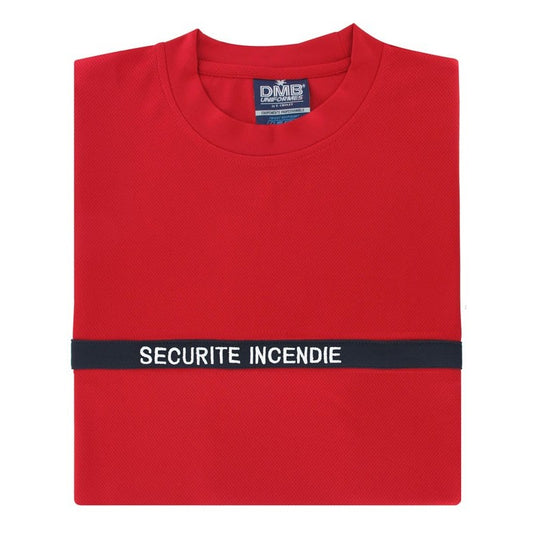 544 T-SHIRT SI RESPIRANT ROUGE BANDE MARINE BRODERIE BLANCHE MC